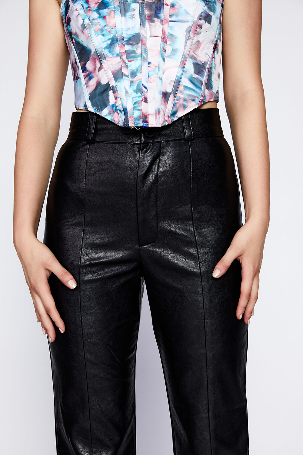 CLEO VEGAN LEATHER PANT in colour CAVIAR