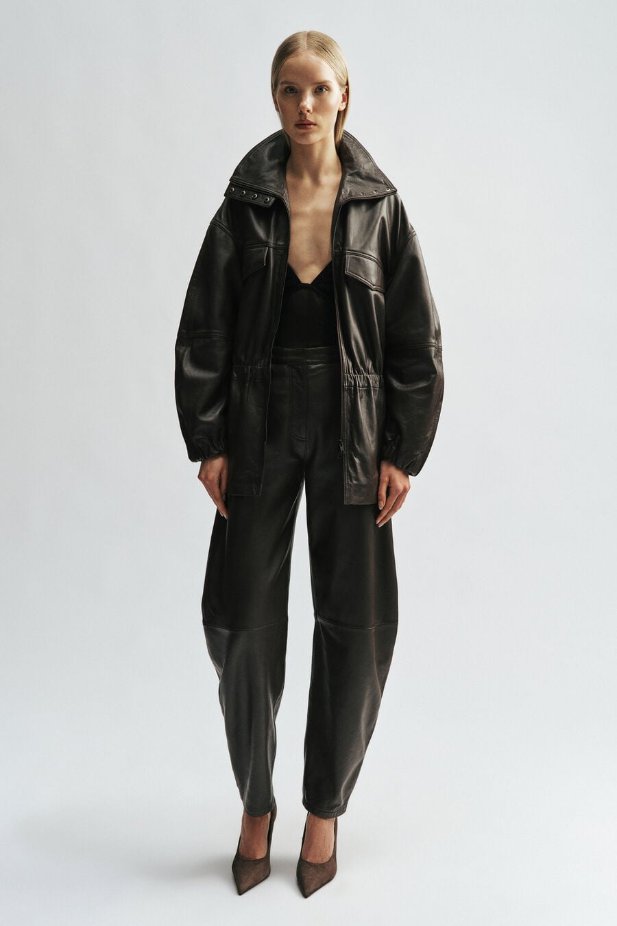 ANJA LEATHER JACKET in colour Dark Chocolate