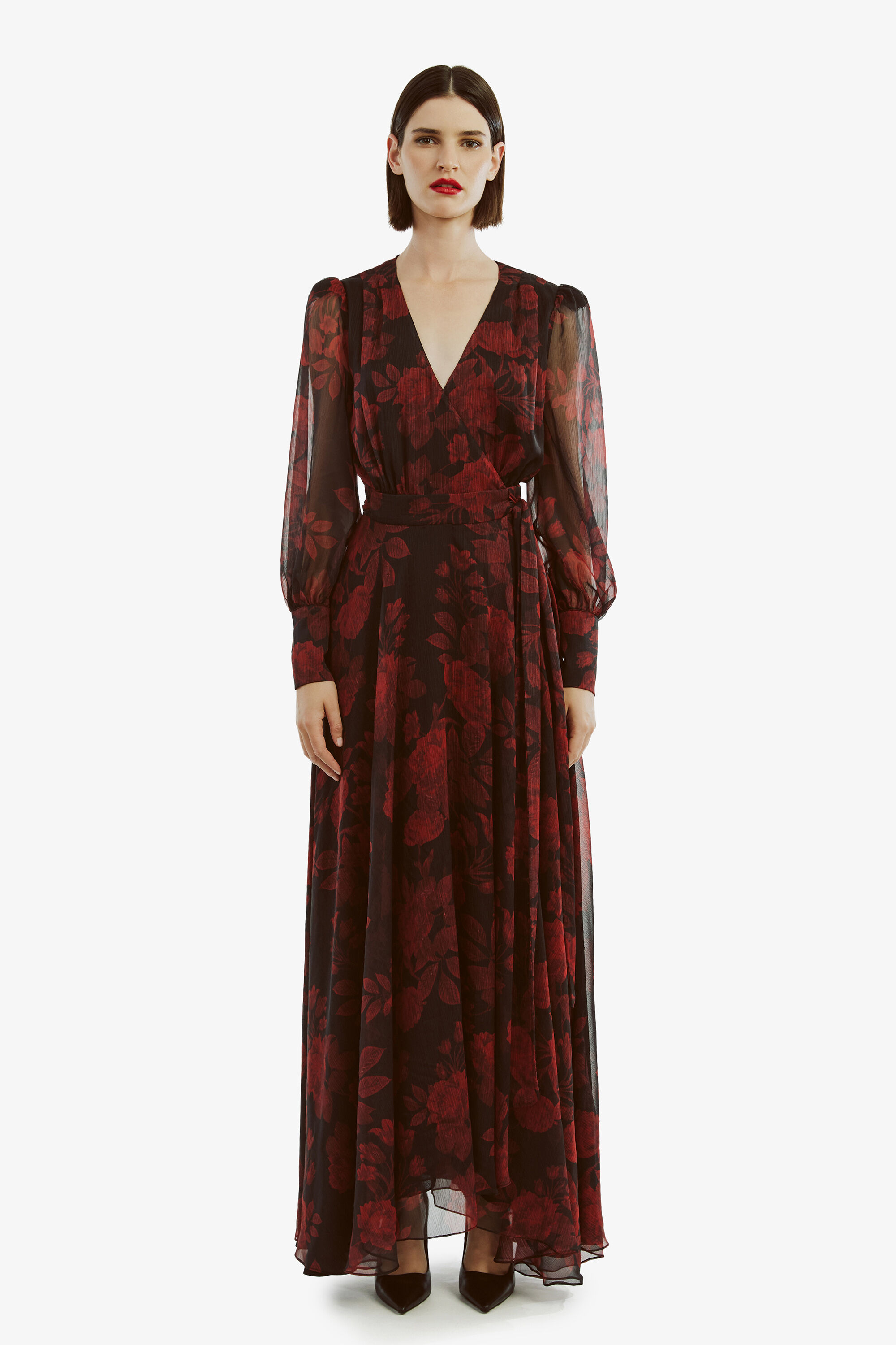 Red bardot wrap dress hot sale