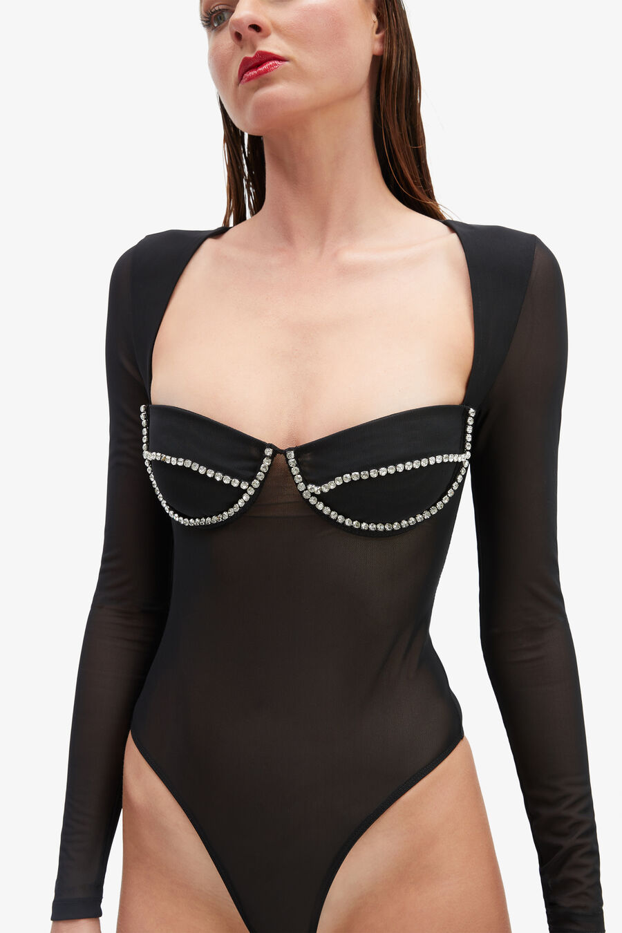 CARTER DIAMANTE BODYSUIT in colour BLACK