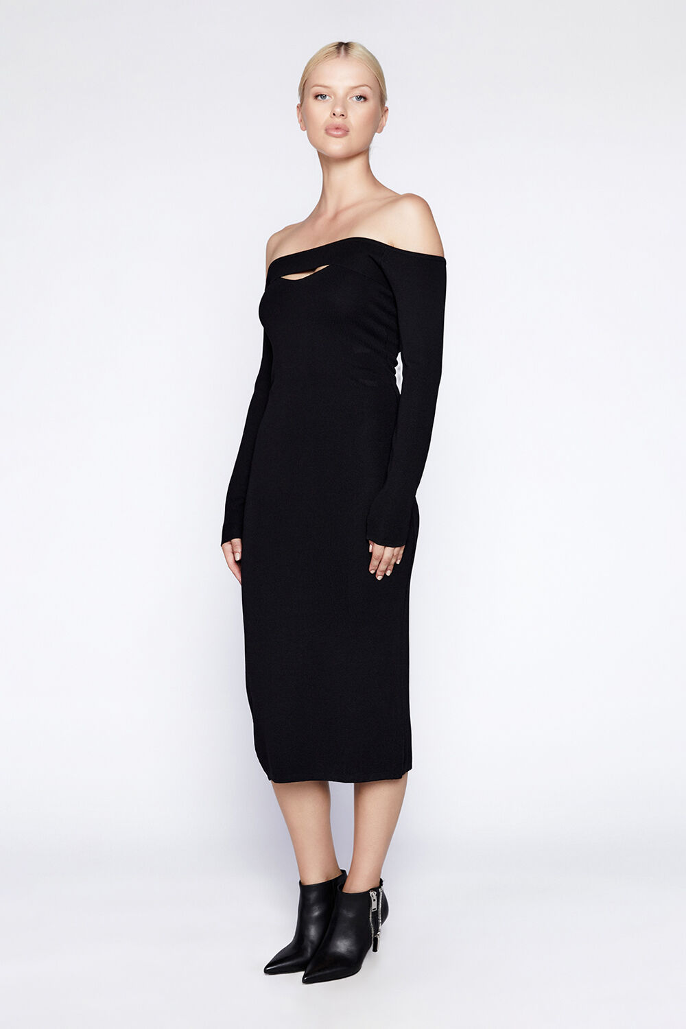 LAINA MIDI KNIT DRESS in colour CAVIAR