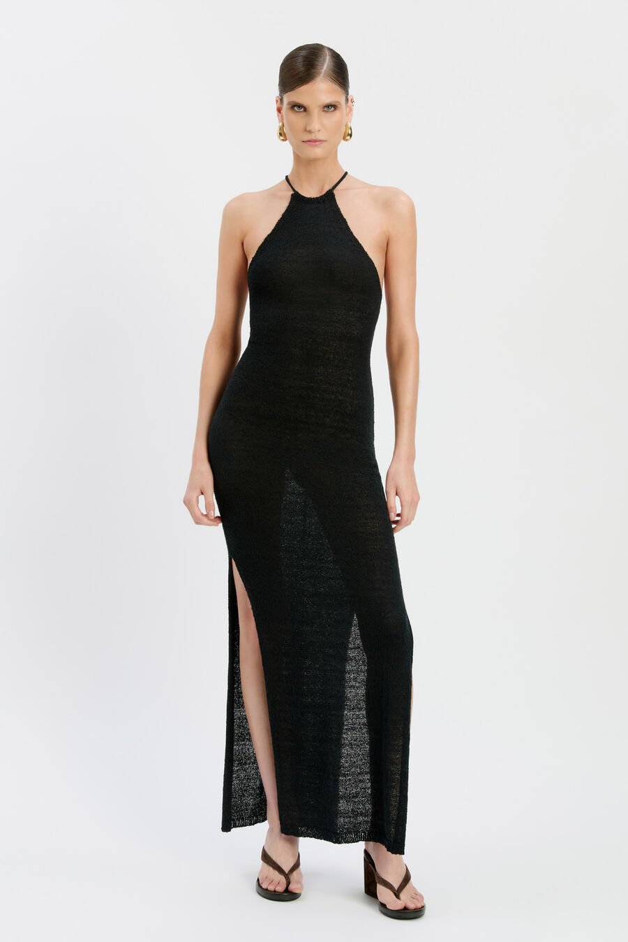 LARISSA HALTER KNIT DRESS in colour Black