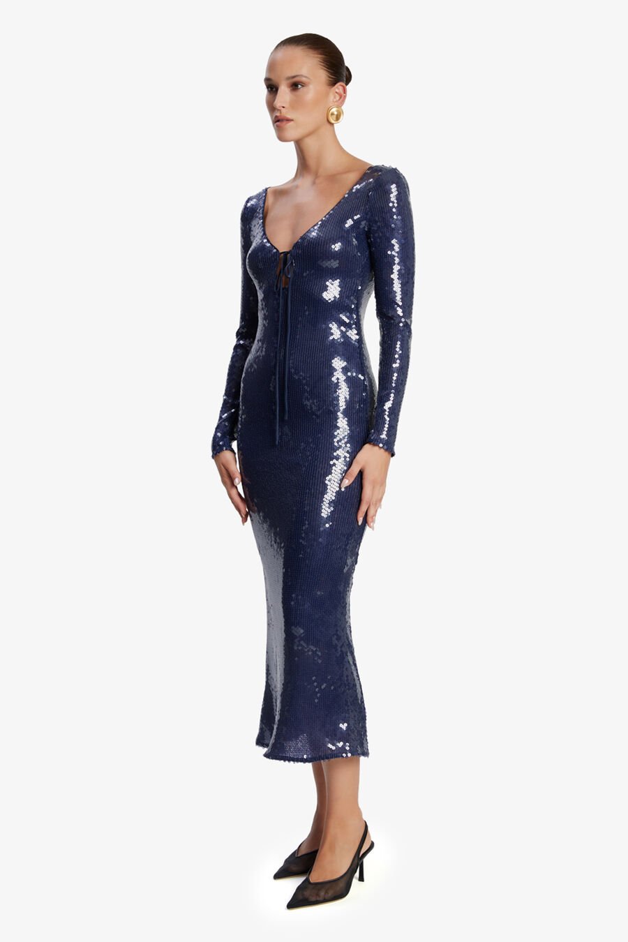 VERONA SEQUIN MAXI DRESS in colour NAVY