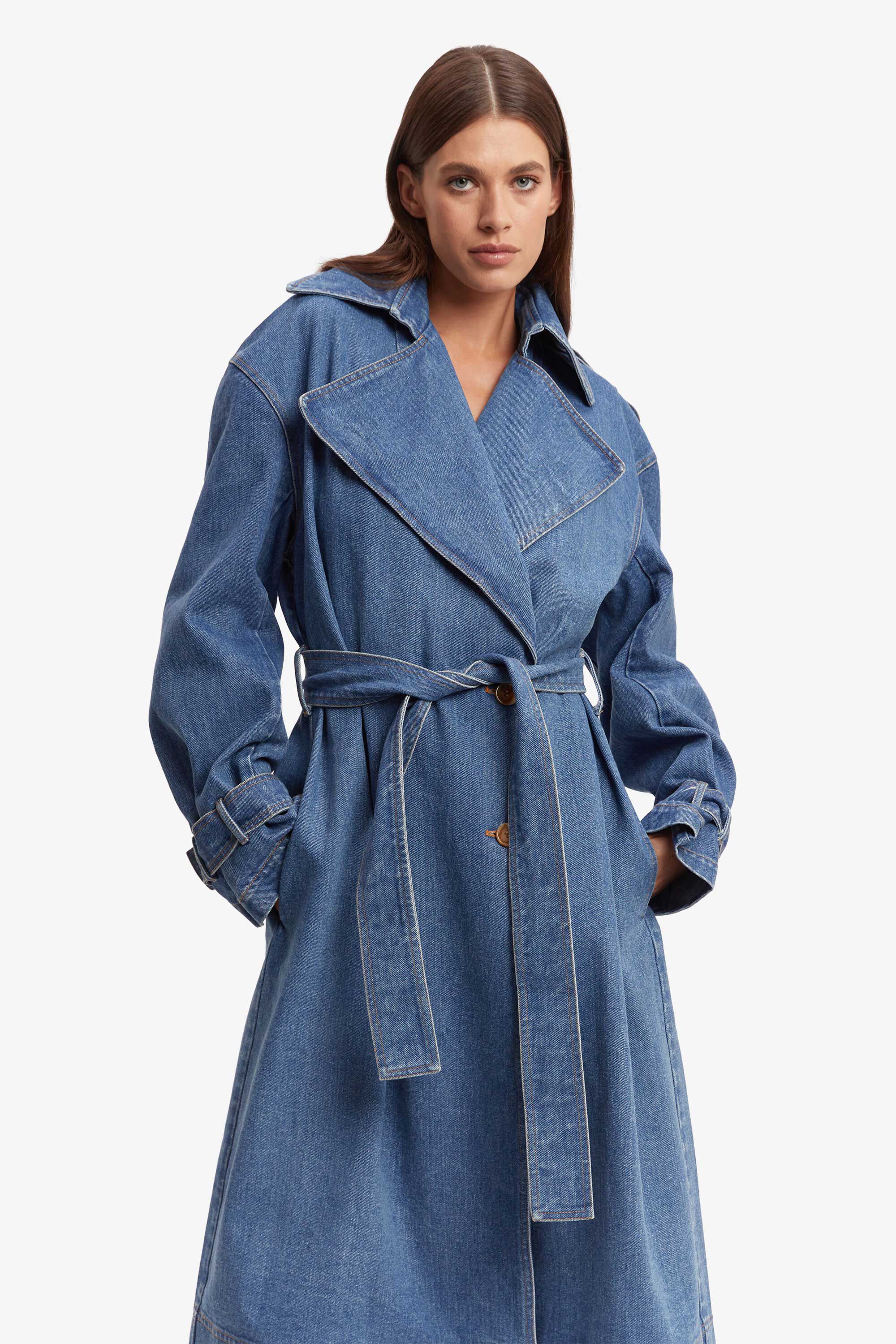 Oversized Denim Trench Coat In Vintage | Bardot