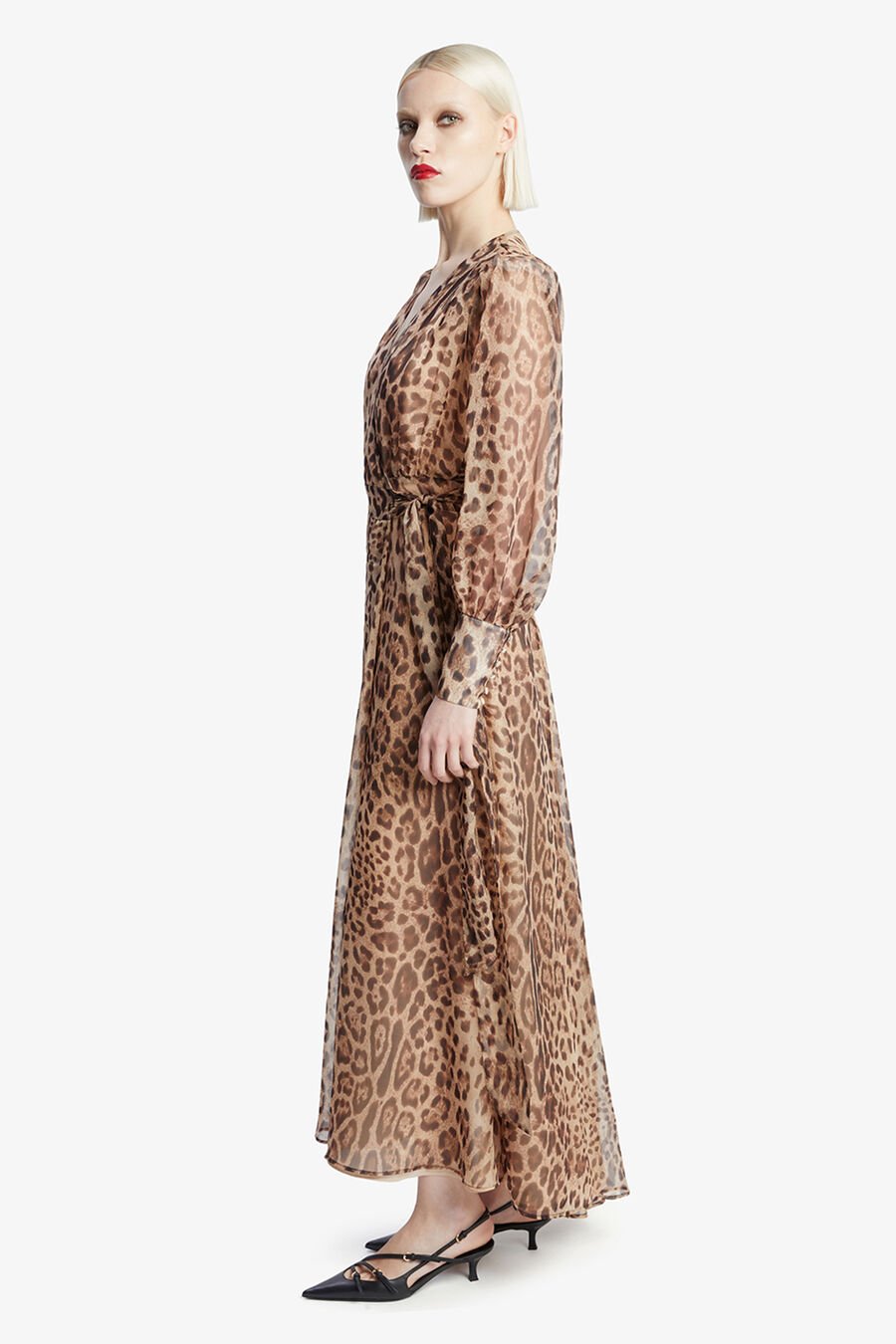 LUCIANNA MAXI WRAP DRESS in colour Brown Leopard