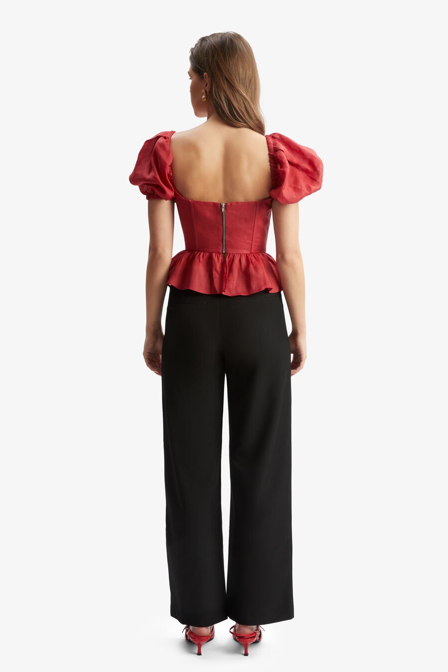 ESRA PUFF SLEEVE CORSET TOP in colour FIRE RED