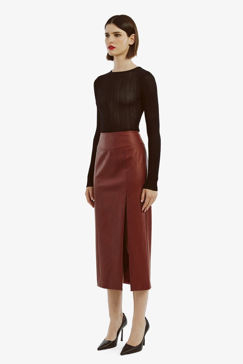 Dark red leather midi skirt outlet