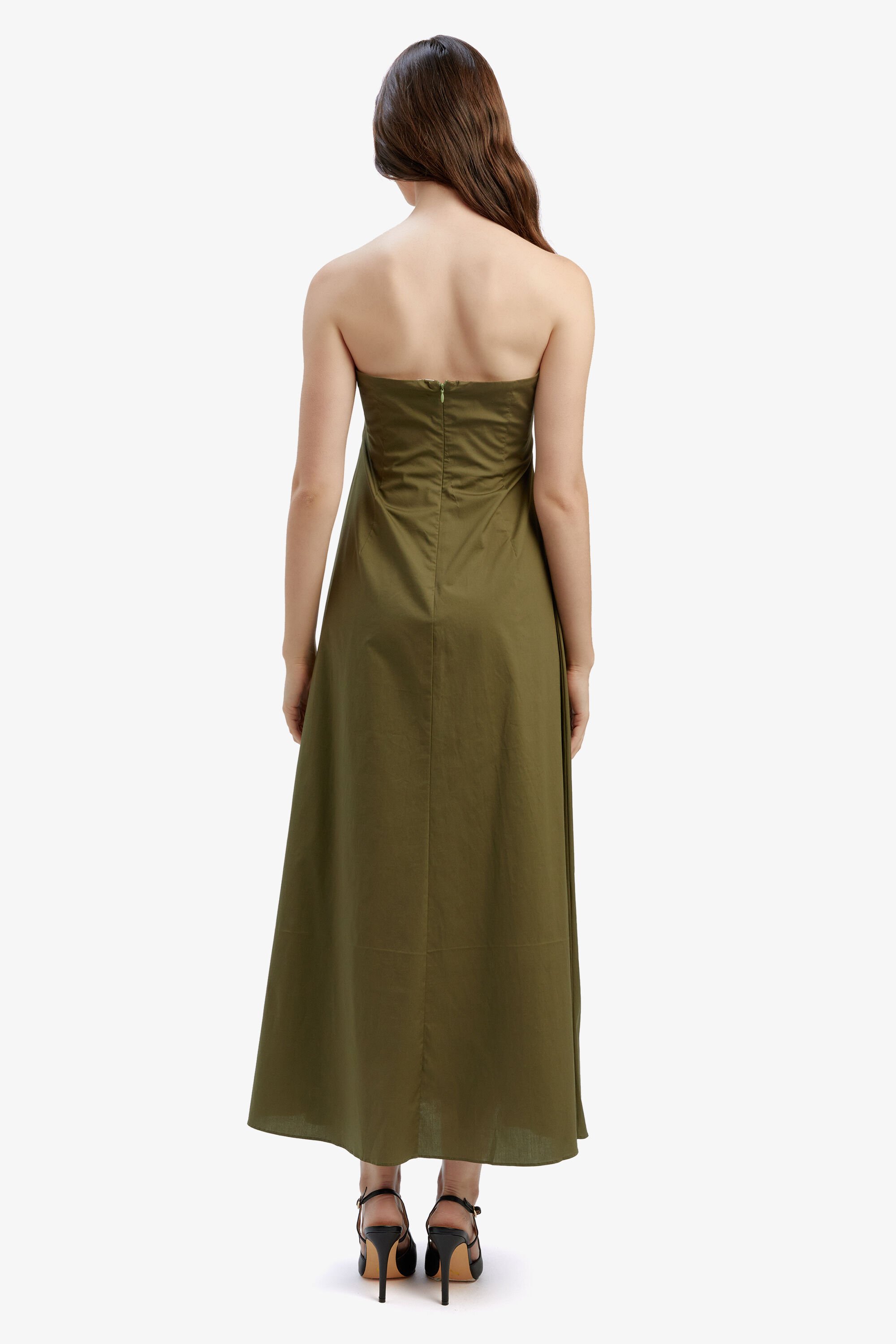 Lora Poplin Maxi Dress In Khaki | Bardot