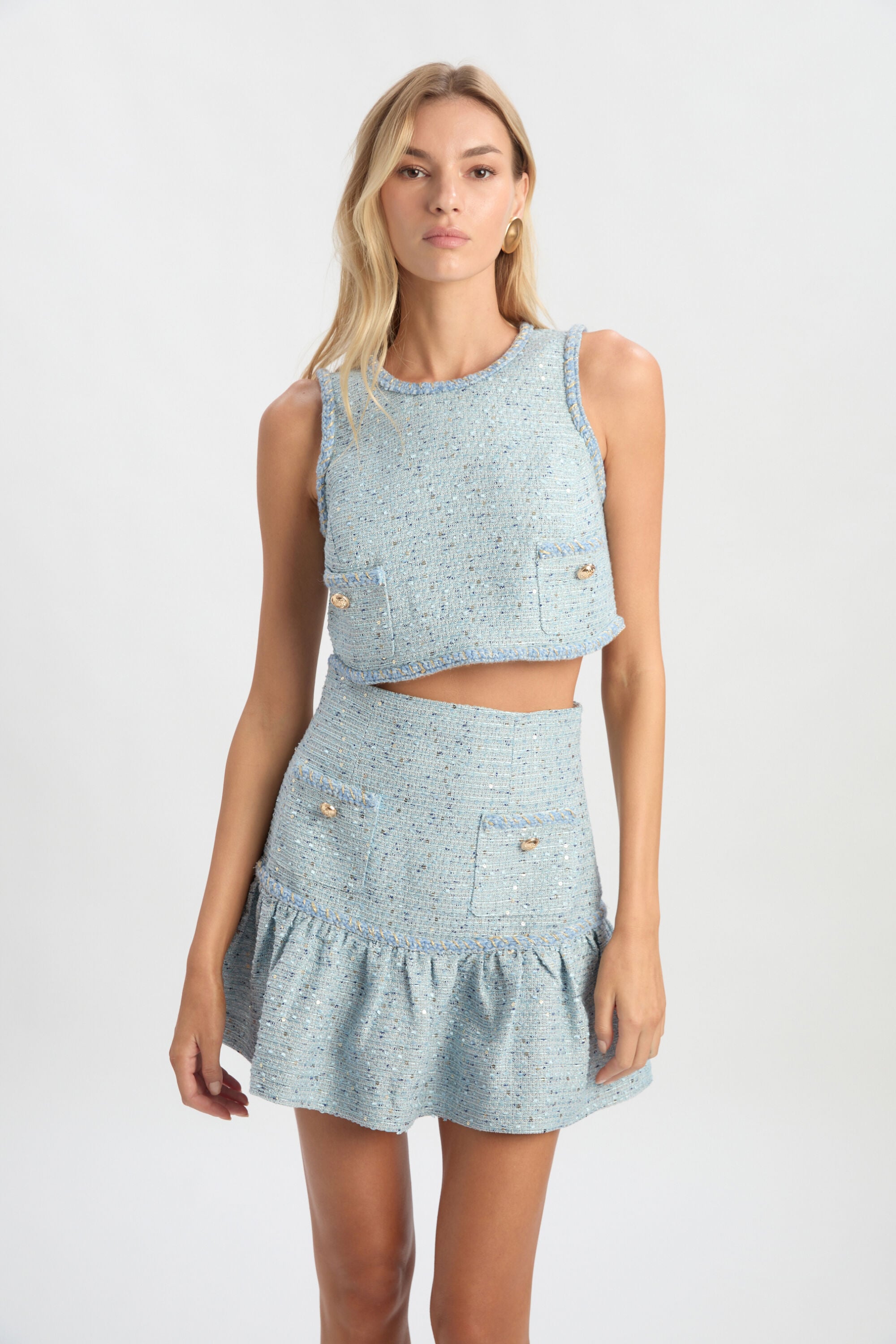Elina Boucle Mini Skirt In Blue Boucle | Bardot