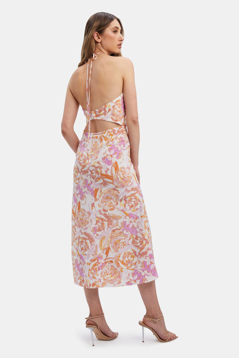 VERVE FLORAL MIDI DRESS in colour BRIGHT MARIGOLD