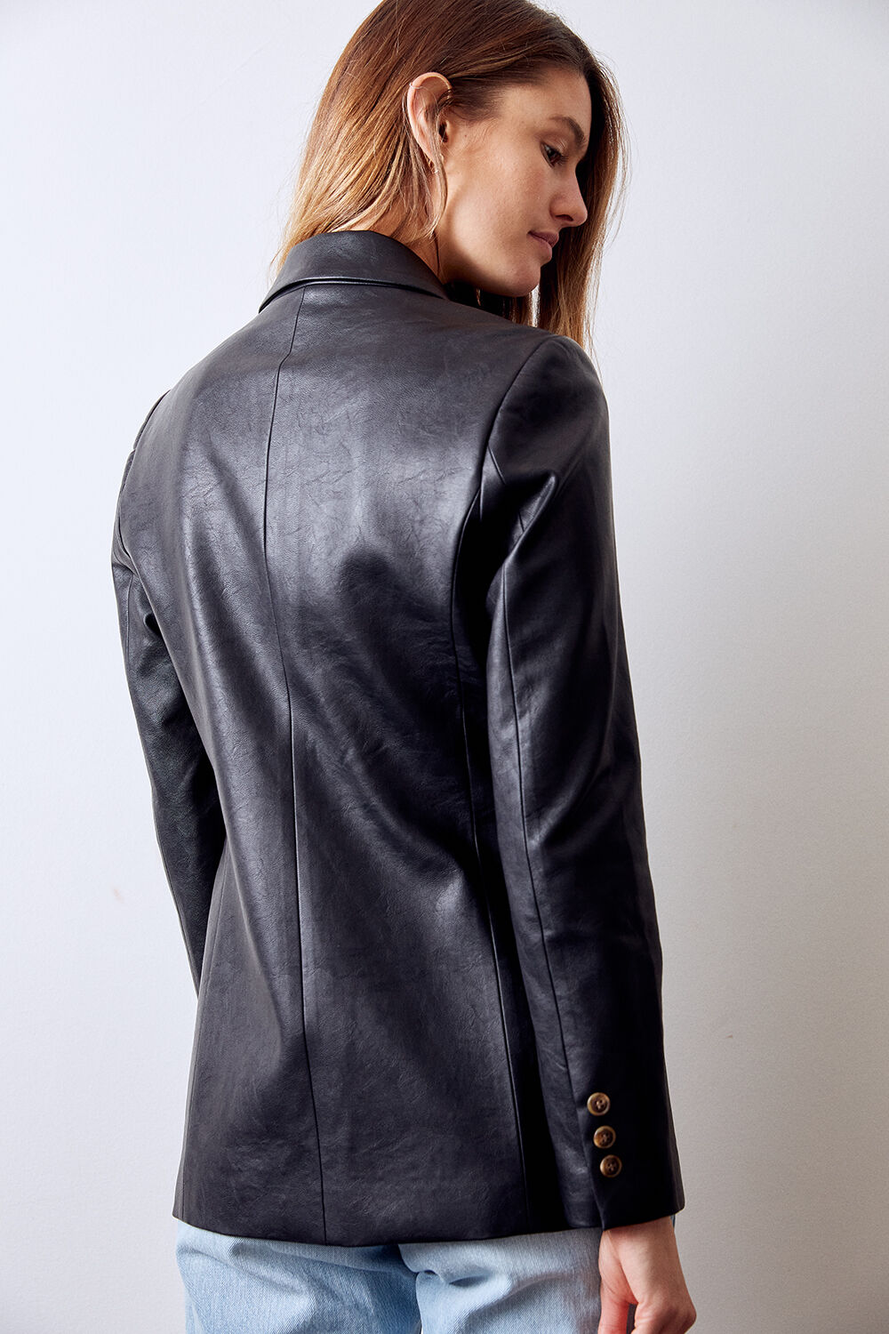 Black vegan leather blazer Clearance