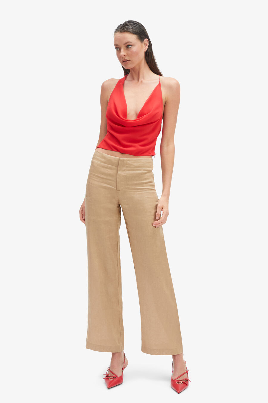 CHERIE COWL NECK TOP in colour DEEP RED
