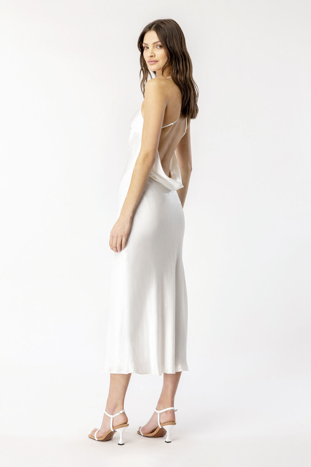 MILA COWL BACK SLIP DRESS in colour BRIGHT WHITE