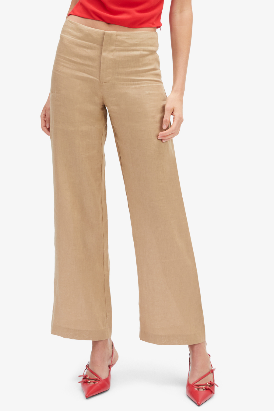 BALIA HIPSTER LINEN PANT in colour LATTE