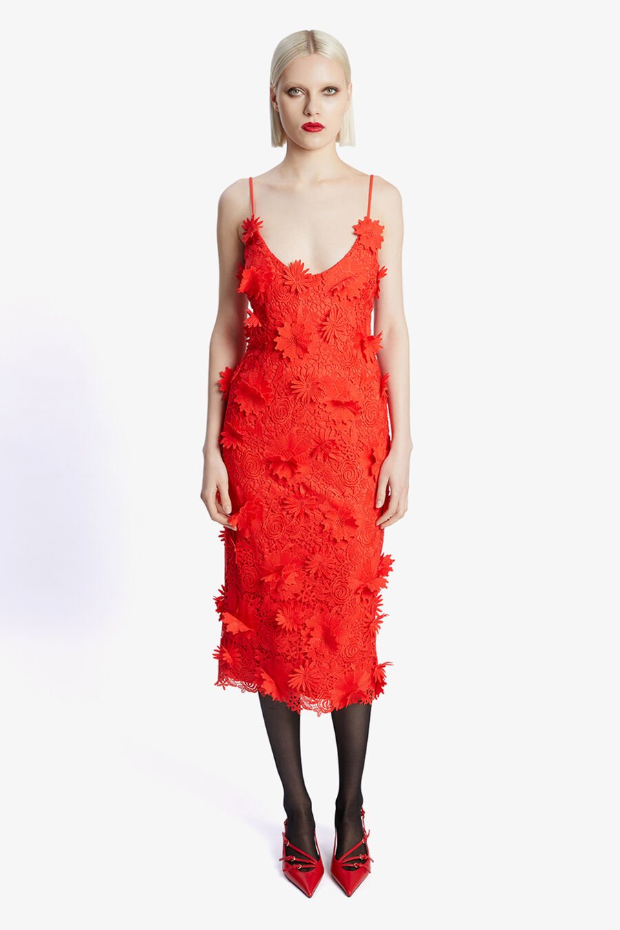 ADEI LACE MIDI DRESS in colour FIRE RED