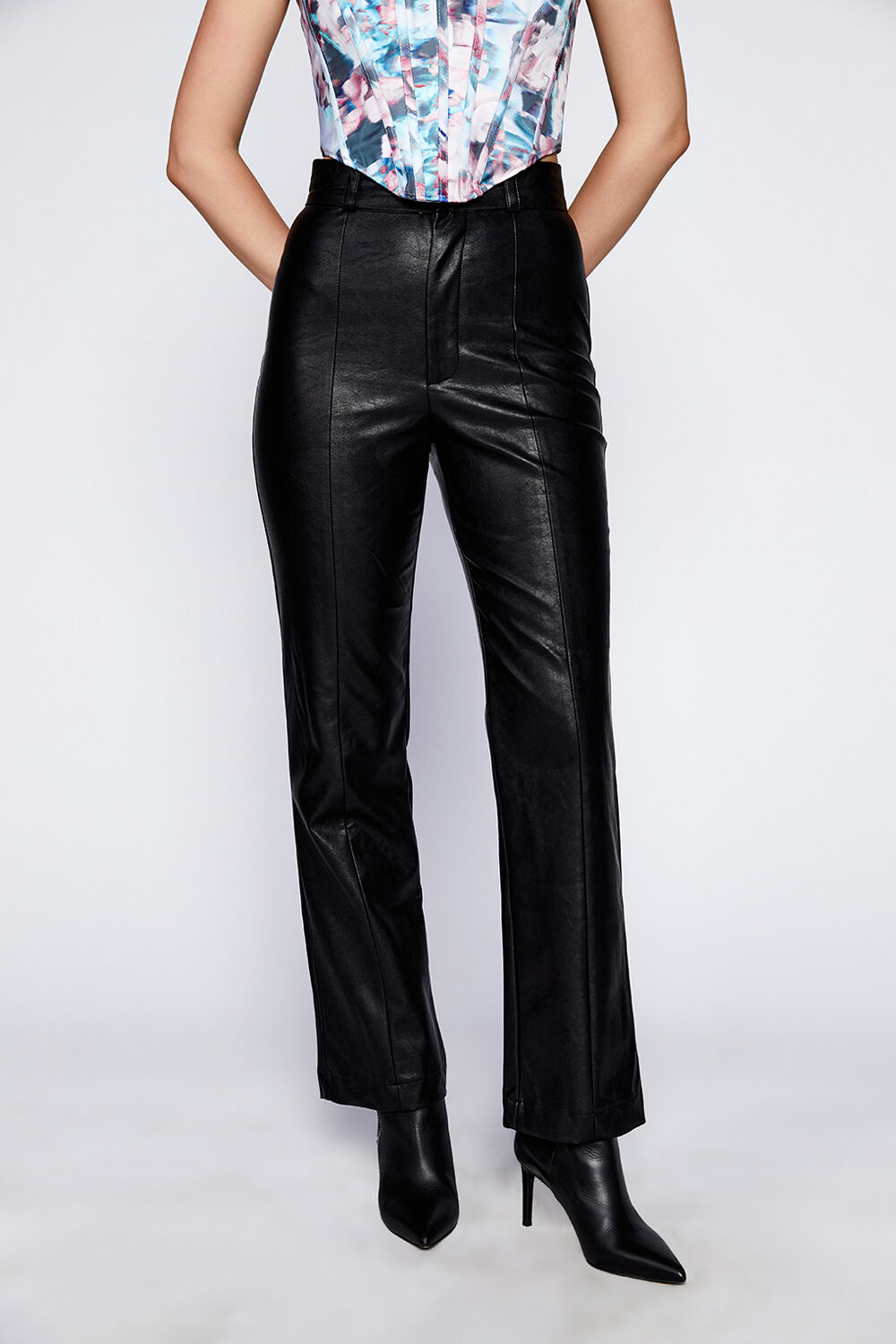 CLEO VEGAN LEATHER PANT in colour CAVIAR