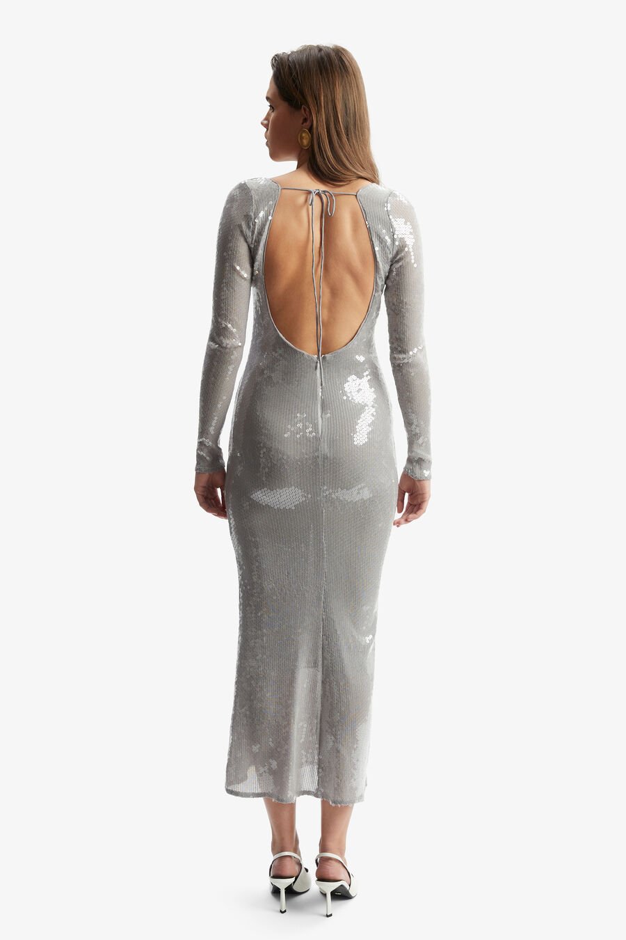 VERONA SEQUIN MAXI DRESS in colour SILVER