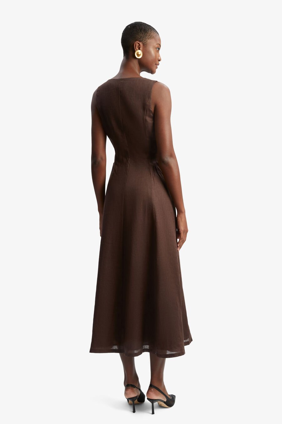 CORDELIA LINEN MIDI DRESS in colour CHOCOLATE