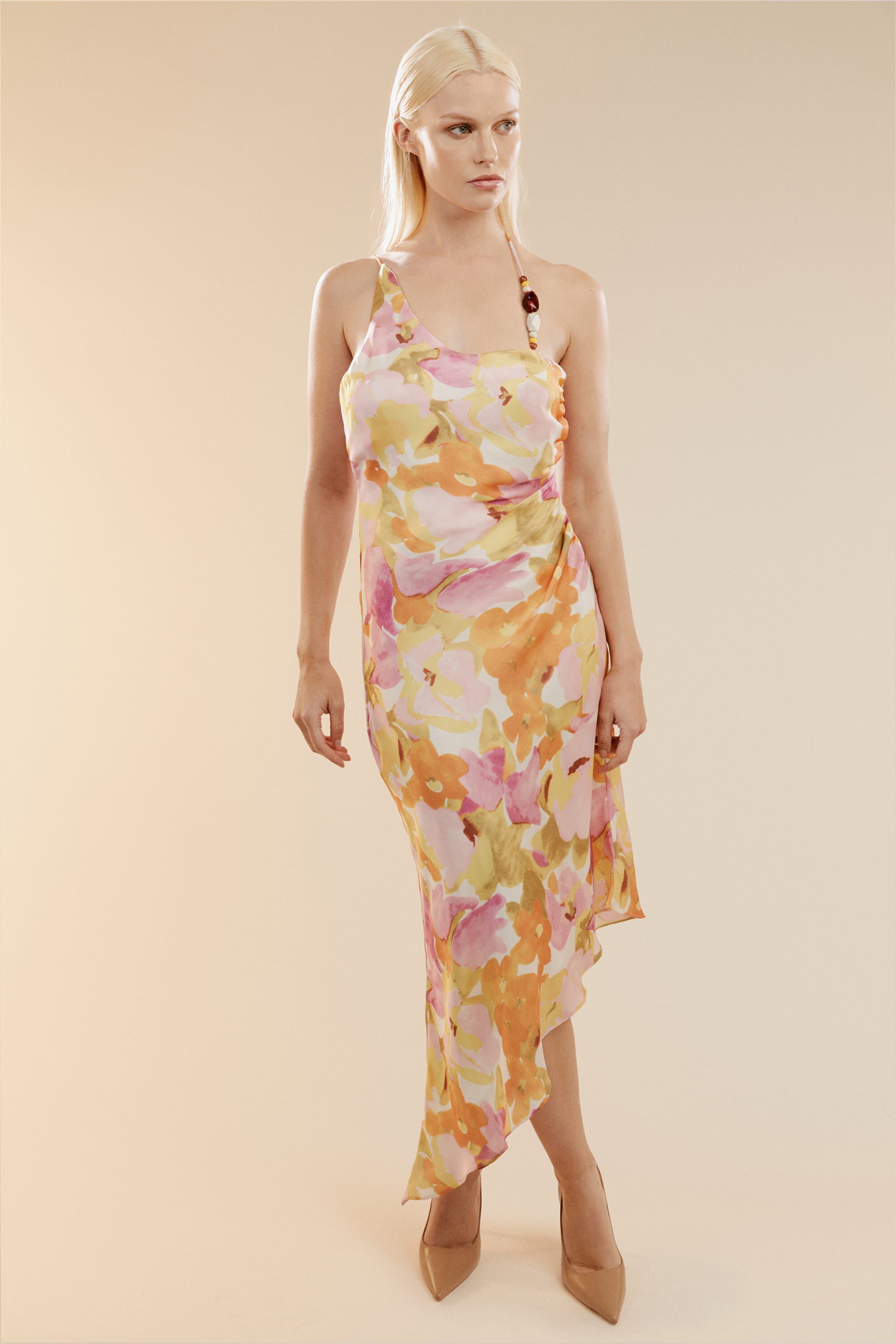 Andy One Shoulder Midi Dress In Wall Floral Bardot