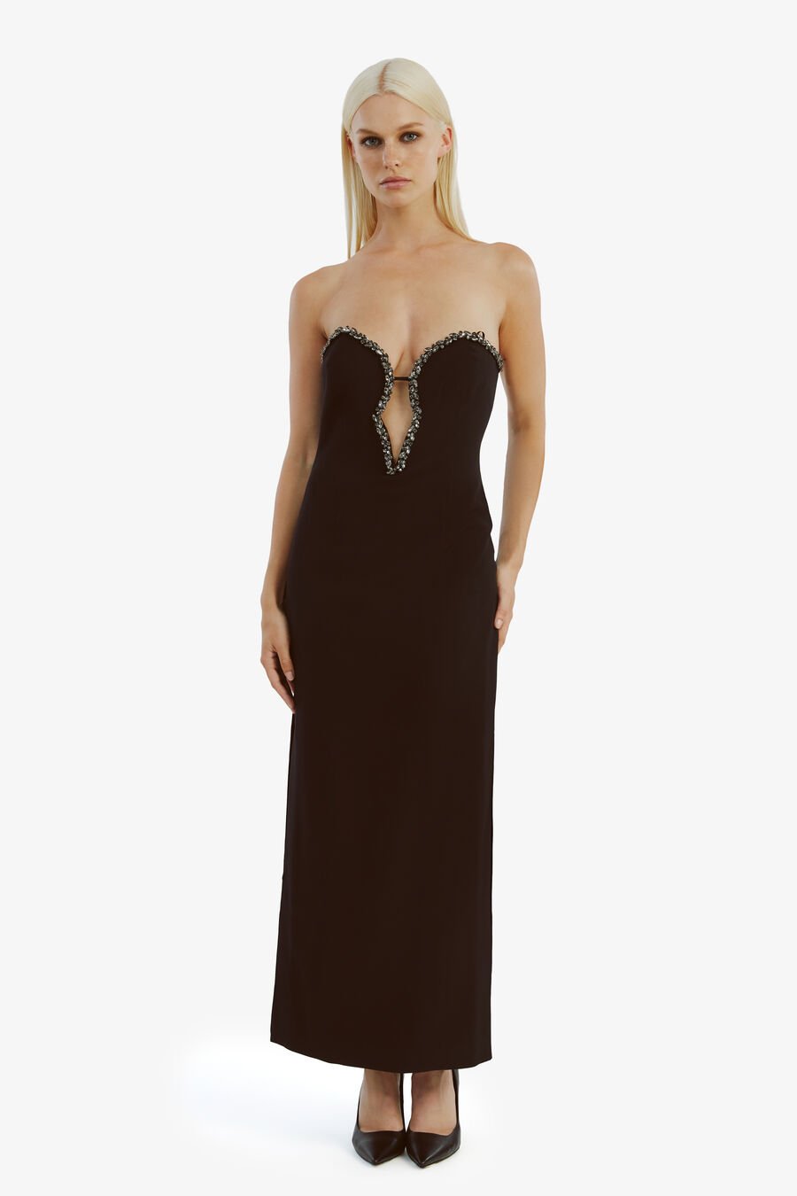 ELENI DIAMANTE MIDI DRESS in colour BLACK