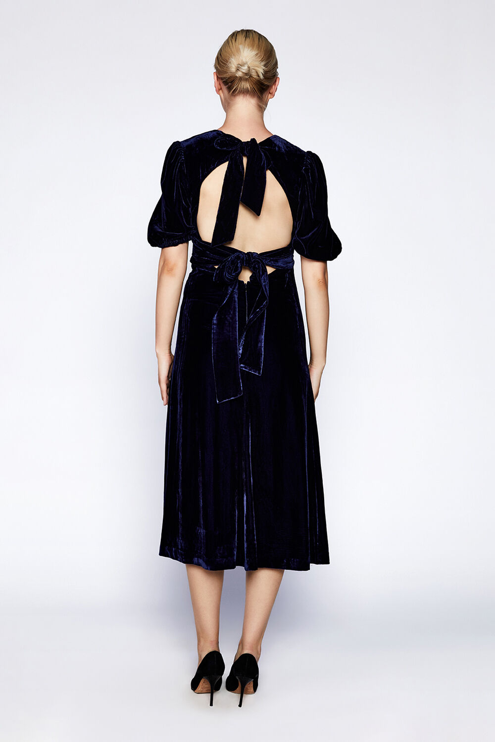 TENACITY VELOUR MIDI DRESS in colour BLACK IRIS