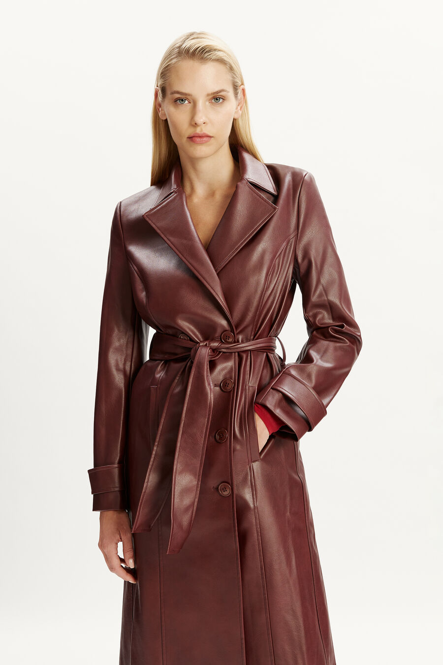 Vegan Leather Longline Coat