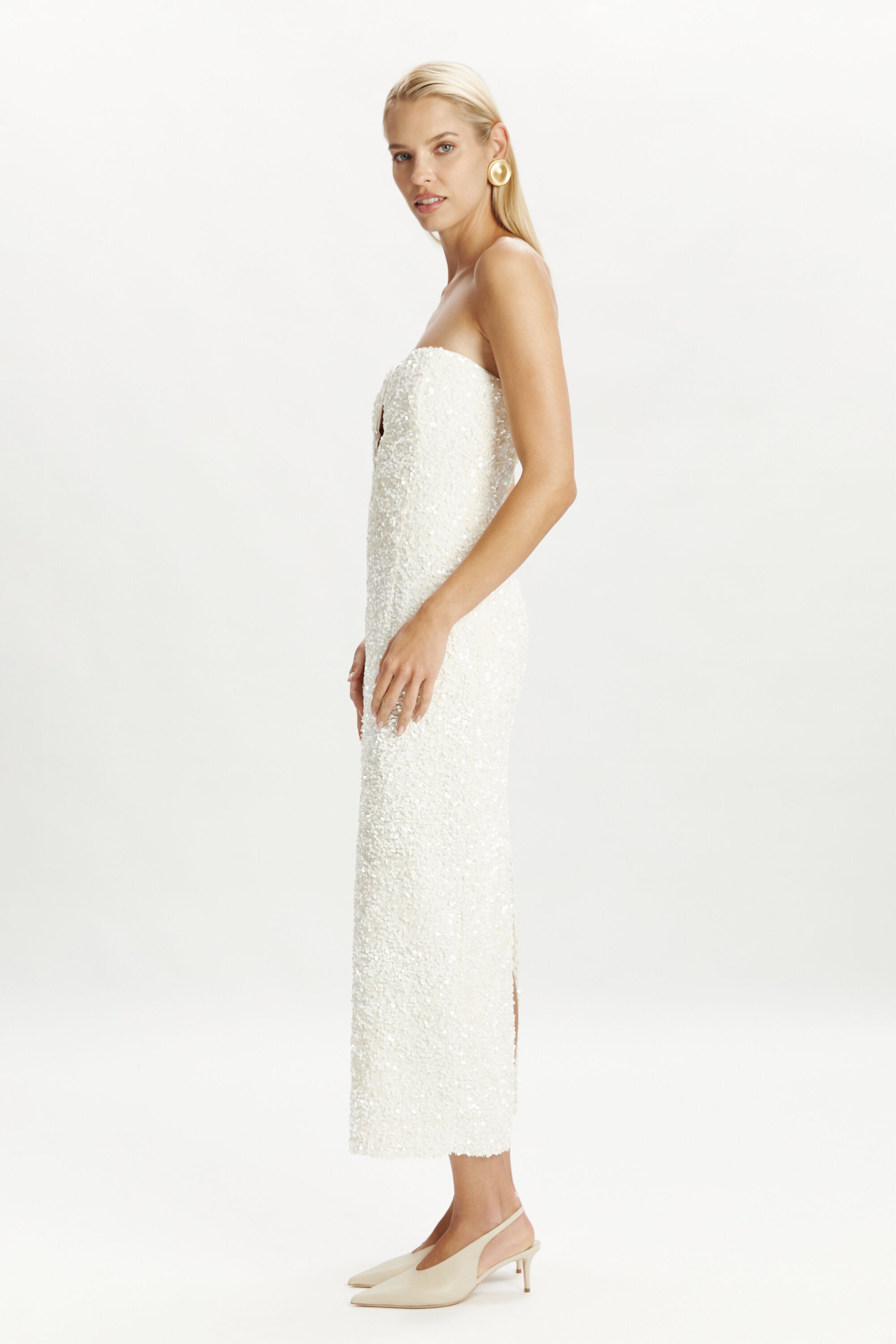bardot white sequin dress Long Sleeve Sequin Bardot Maxi Dress White
