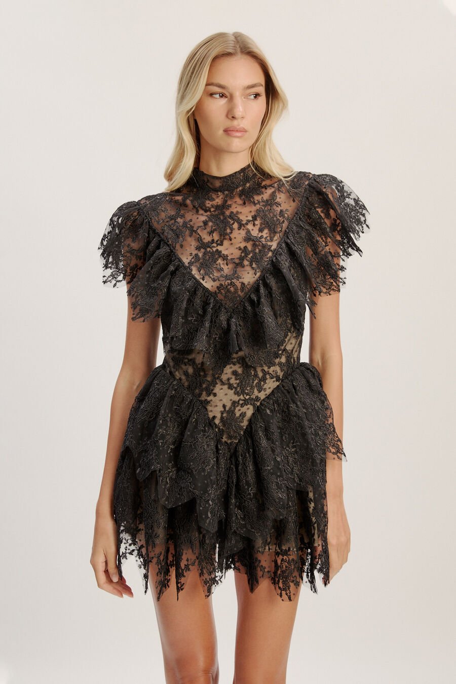 Tarryn Ruffle Lace Mini Dress
