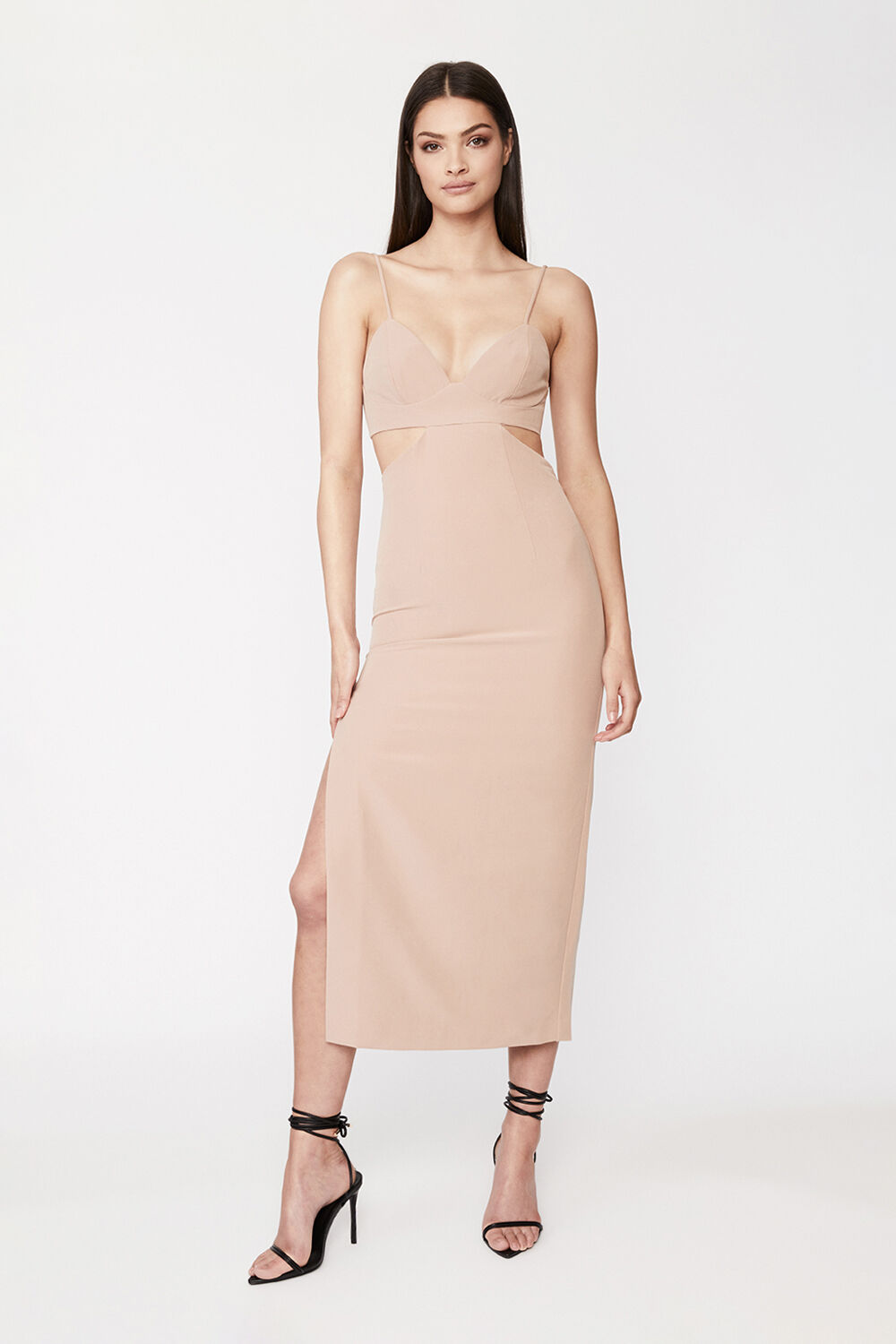 CUT OUT SLIT MIDI in colour TAN