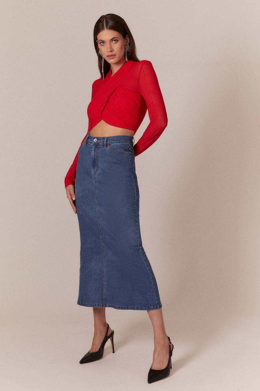ALIYAH TOP in colour FIRE RED