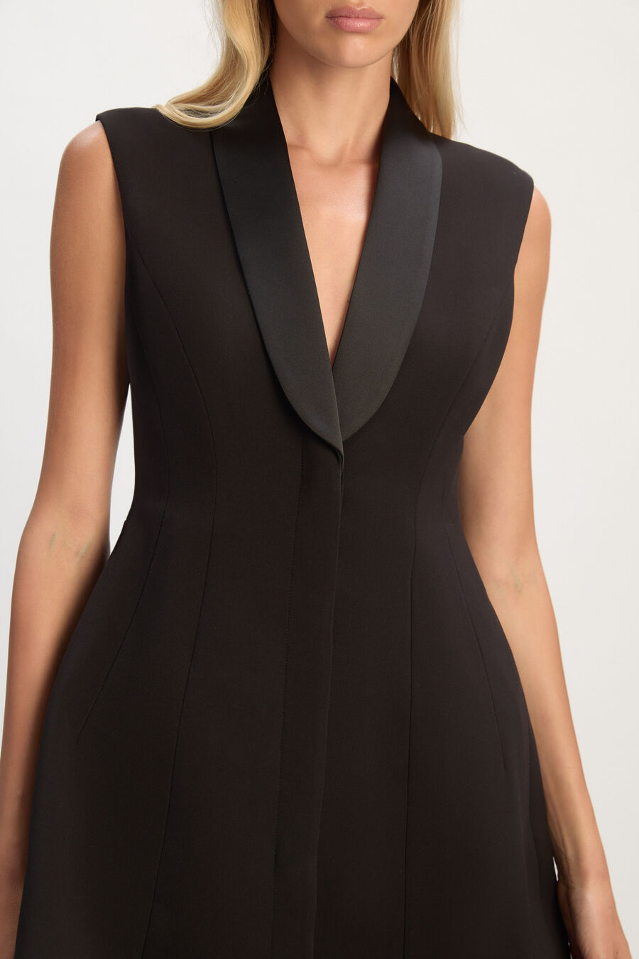 DESTENE SATIN LAPEL MINI DRESS in colour Black
