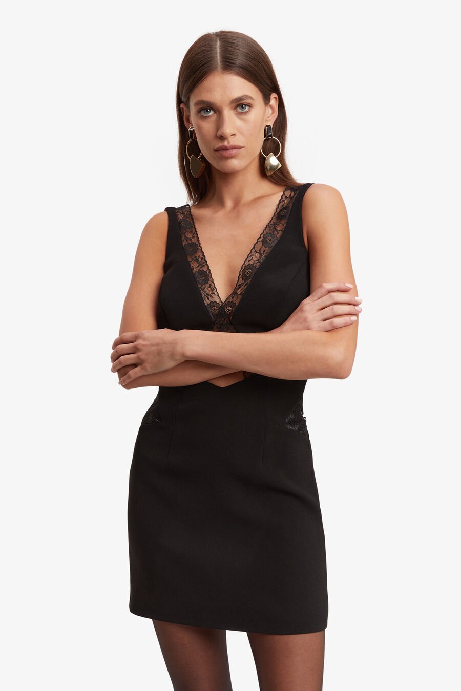MARZANNA LACE MINI DRESS in colour BLACK