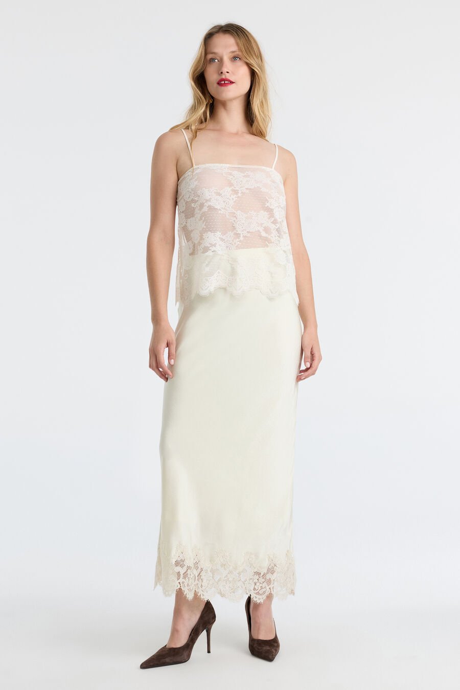 Elisan Lace Satin Midi Skirt