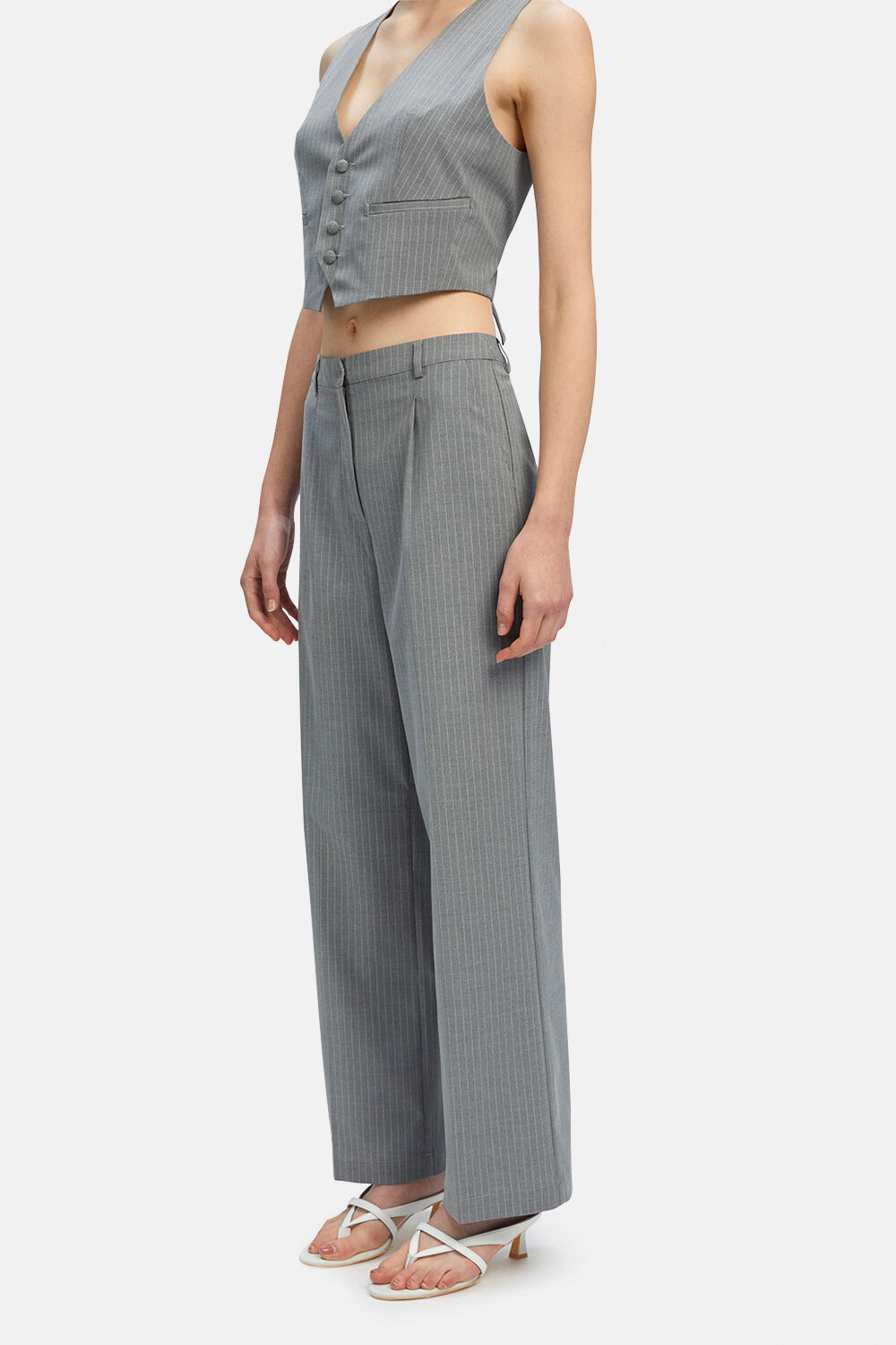 CALLISTA PIN STRIPE PANT in colour FROST GRAY