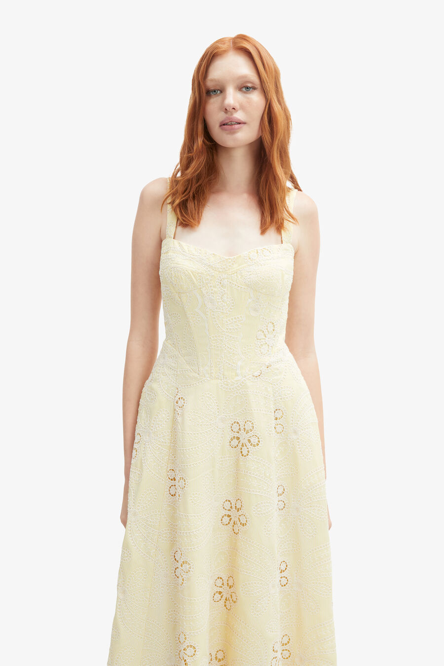 LILAH CORSET MIDI DRESS in colour Yellow Daisy