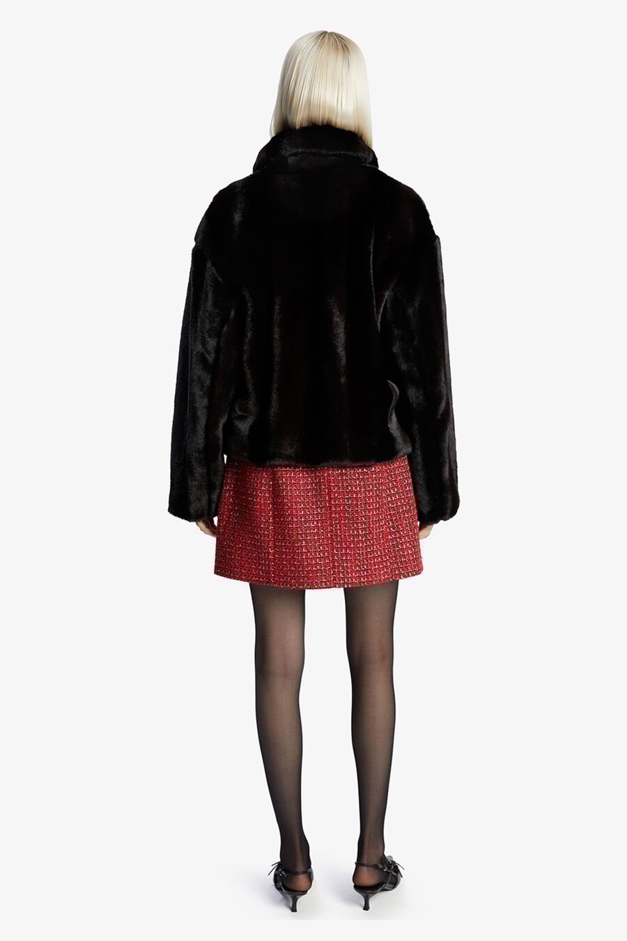 SYLVIE ZIP FAUX FUR JACKET in colour BLACK