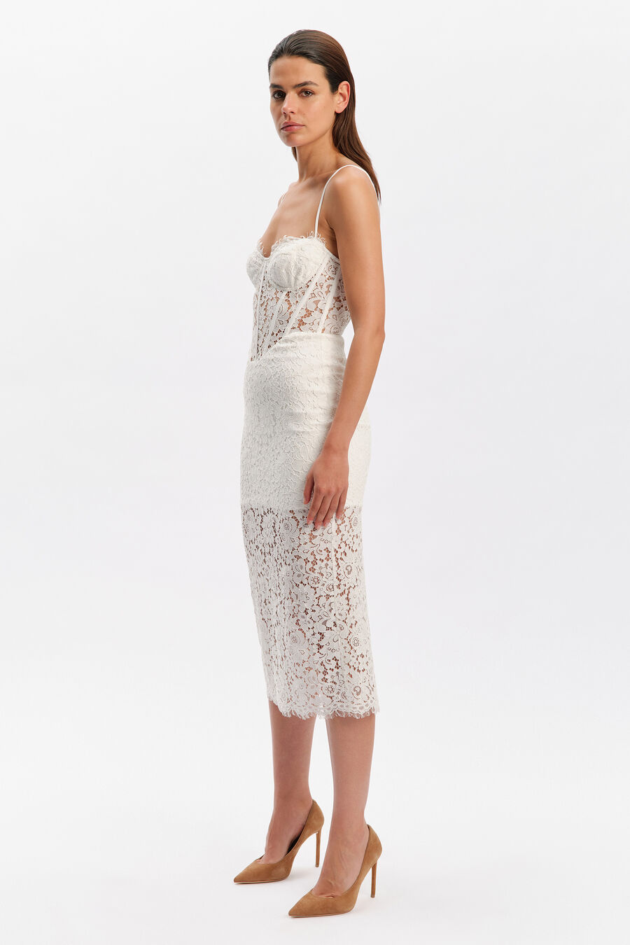 OLINA CORSET MIDI DRESS in colour Orchid White