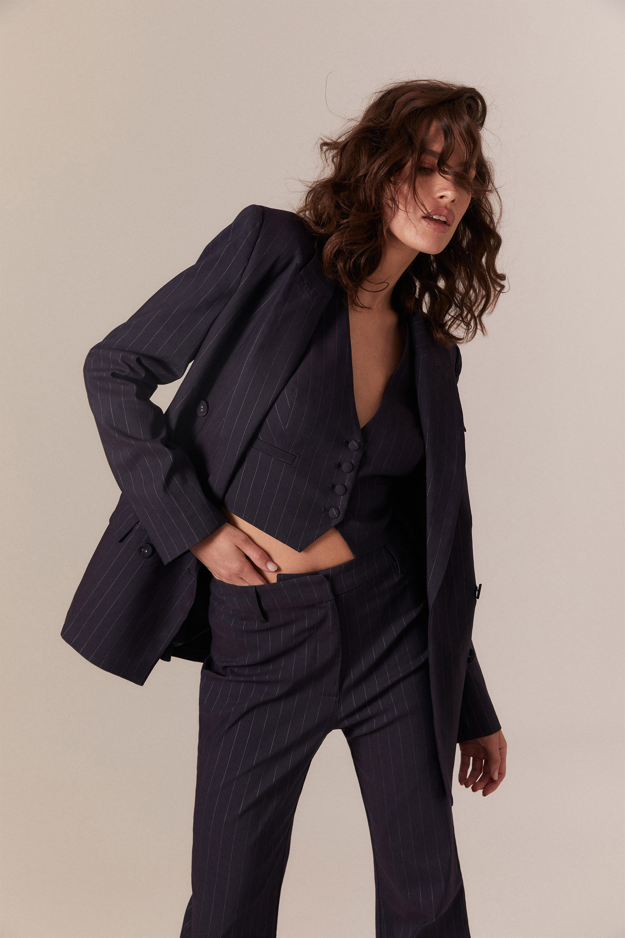 Navy pinstripe cheap blazer womens
