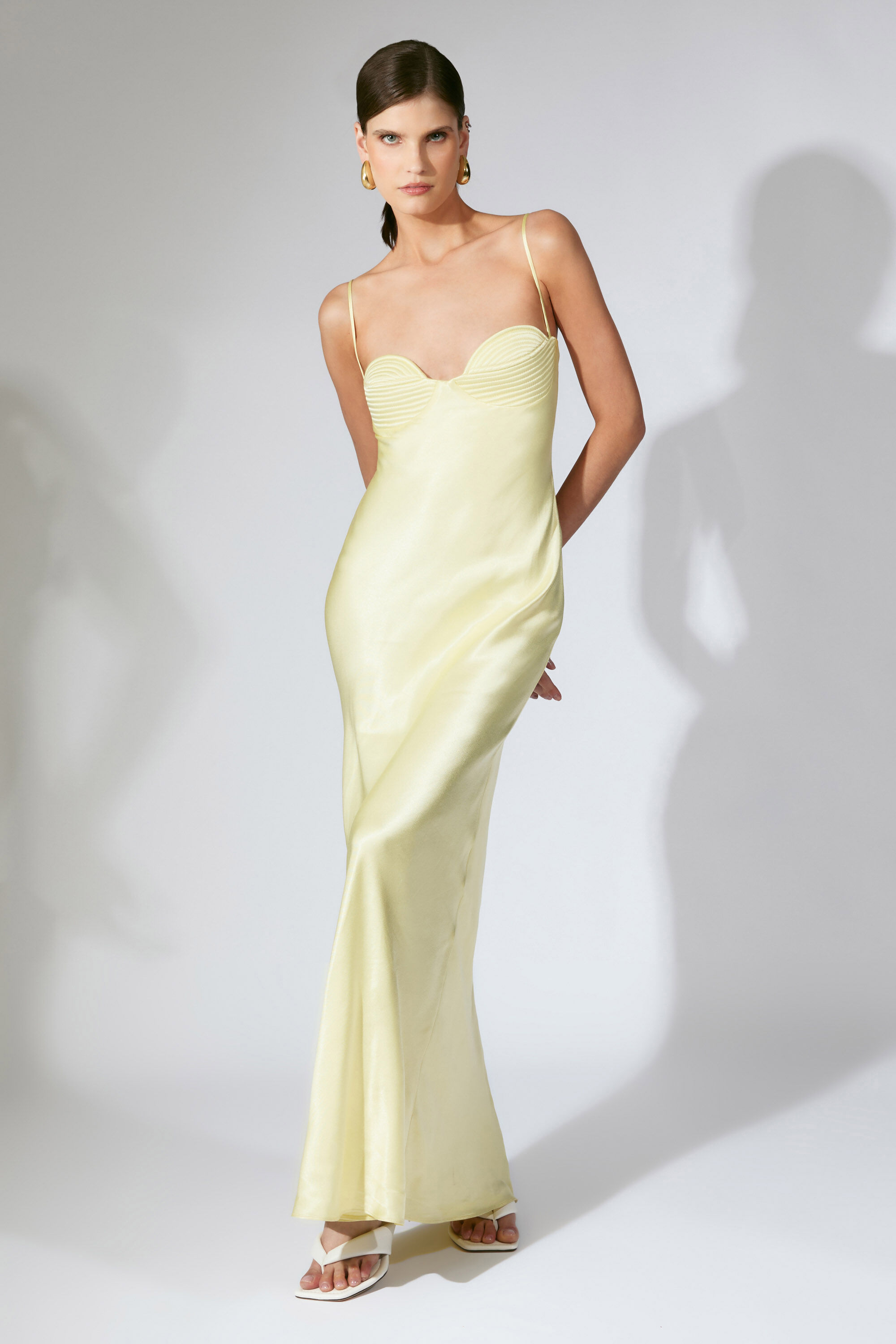 chinese dress ladies Bardot Crepe Maxi Dress with Front Slit  Skirt & Stiletto