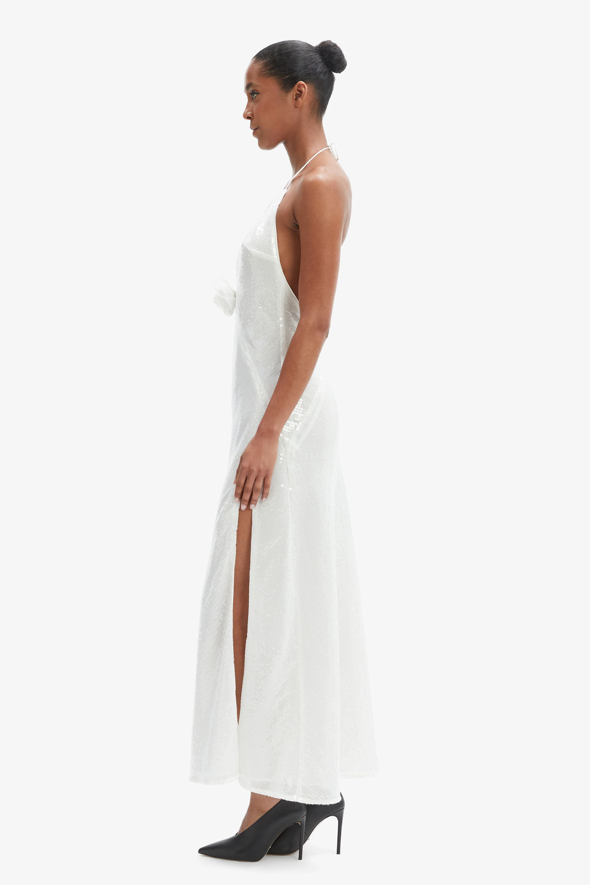 Aradia Sequin Halter Dress In Orchid Wht | Bardot