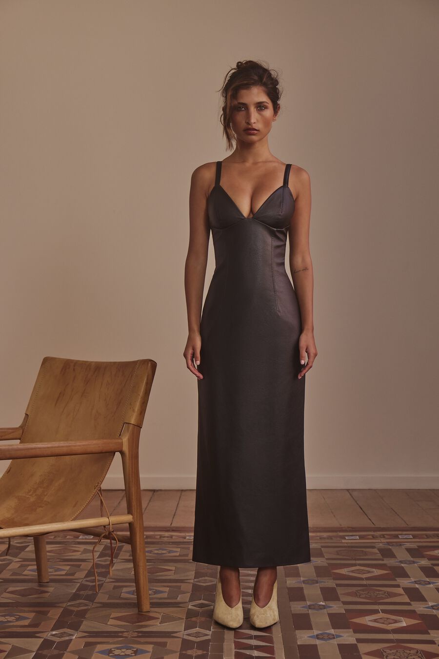 ESTINE VEGAN LEATHER DRESS in colour Black