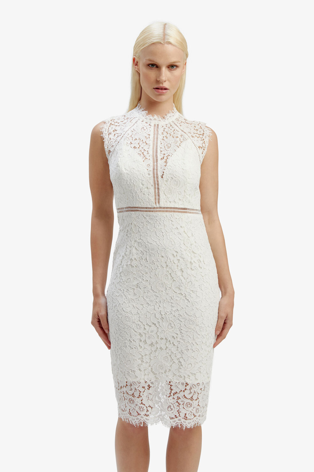 LACE PANEL DRESS in colour BRIGHT WHITE
