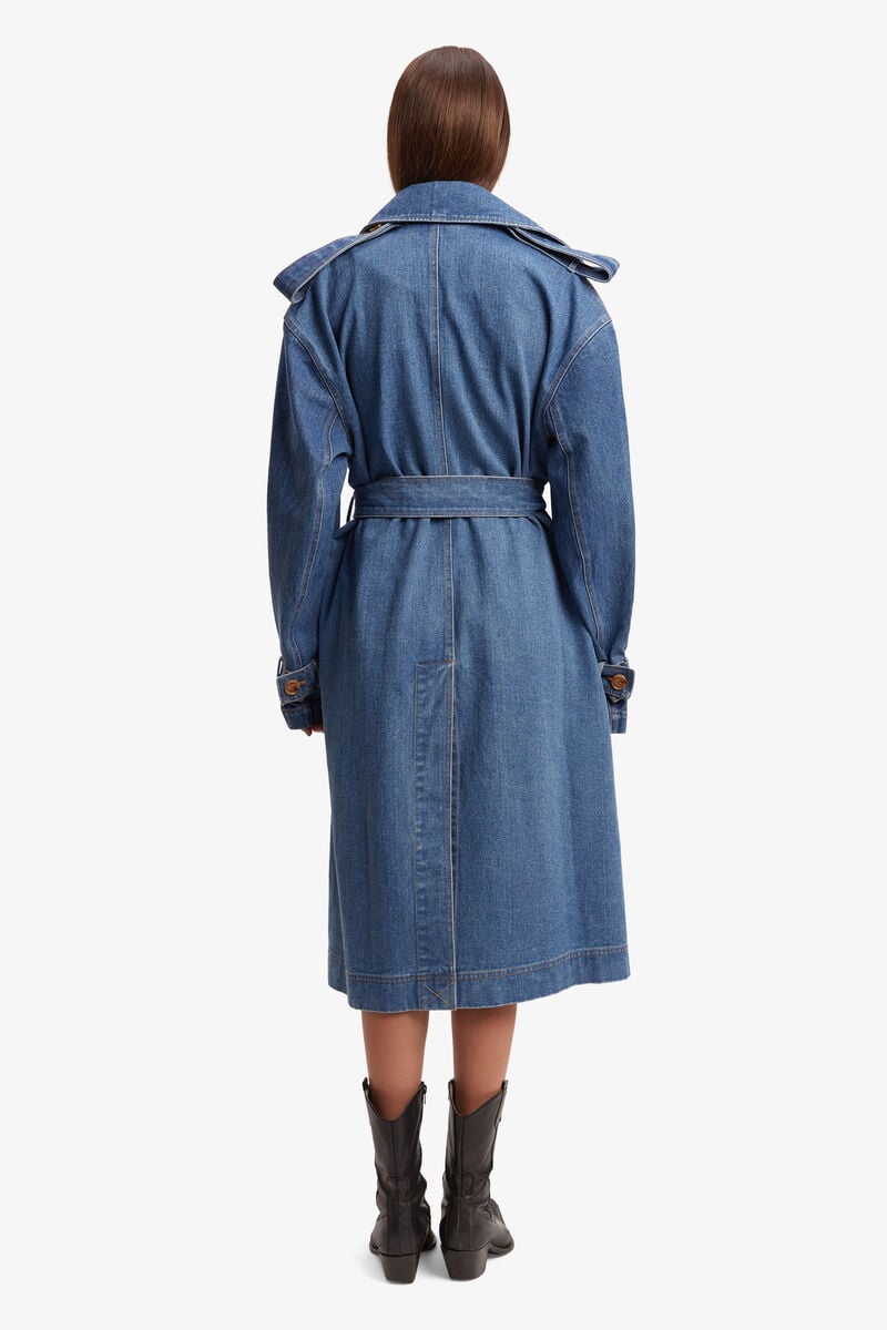 Women's Oversized Denim Trench Coat - Stylish Button Front Design for Ultimate Comfort