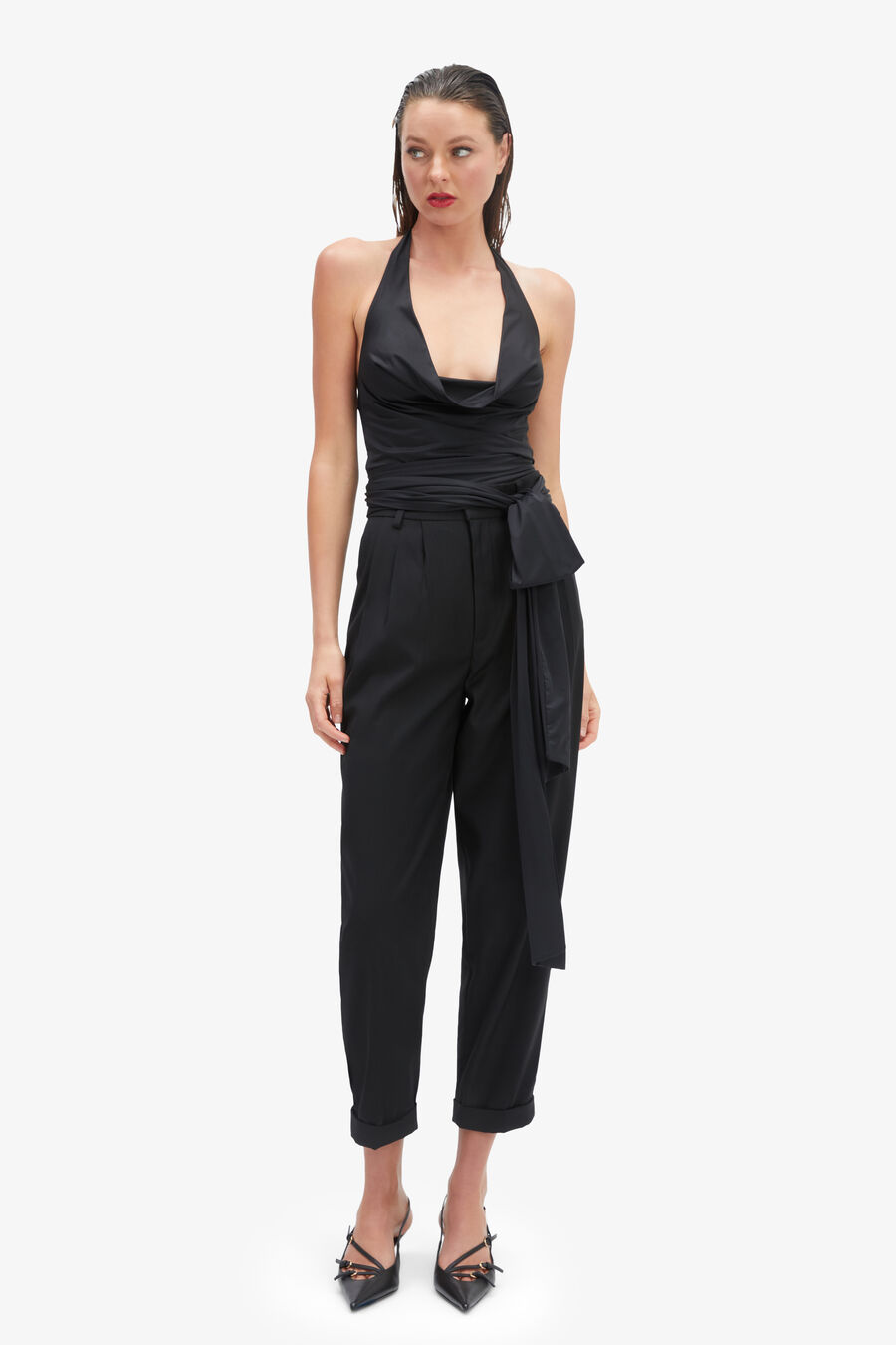 FRANCINE COWL NECK TOP in colour BLACK