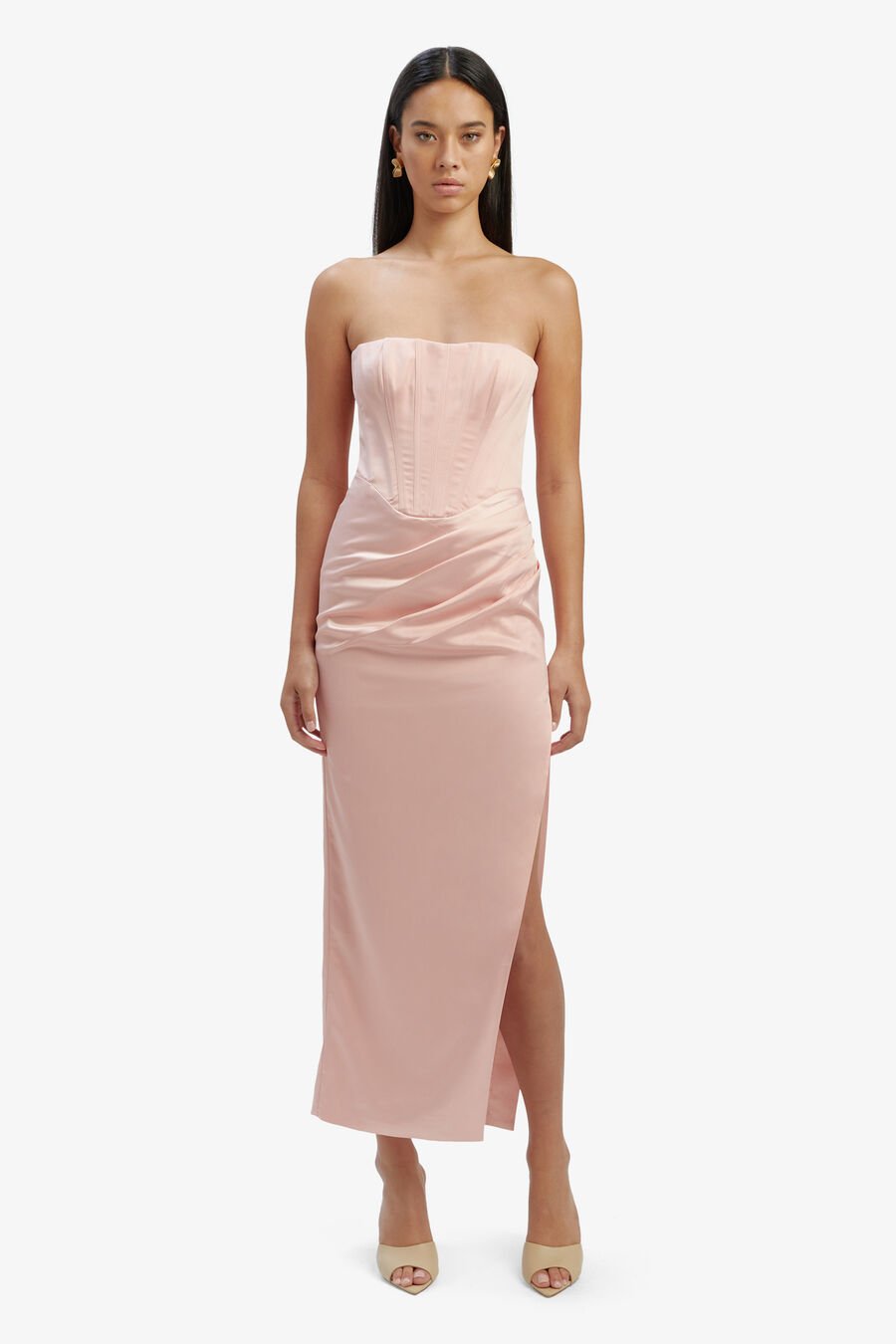 EVERLASTING SATIN MIDI DRESS in colour SOFT PINK
