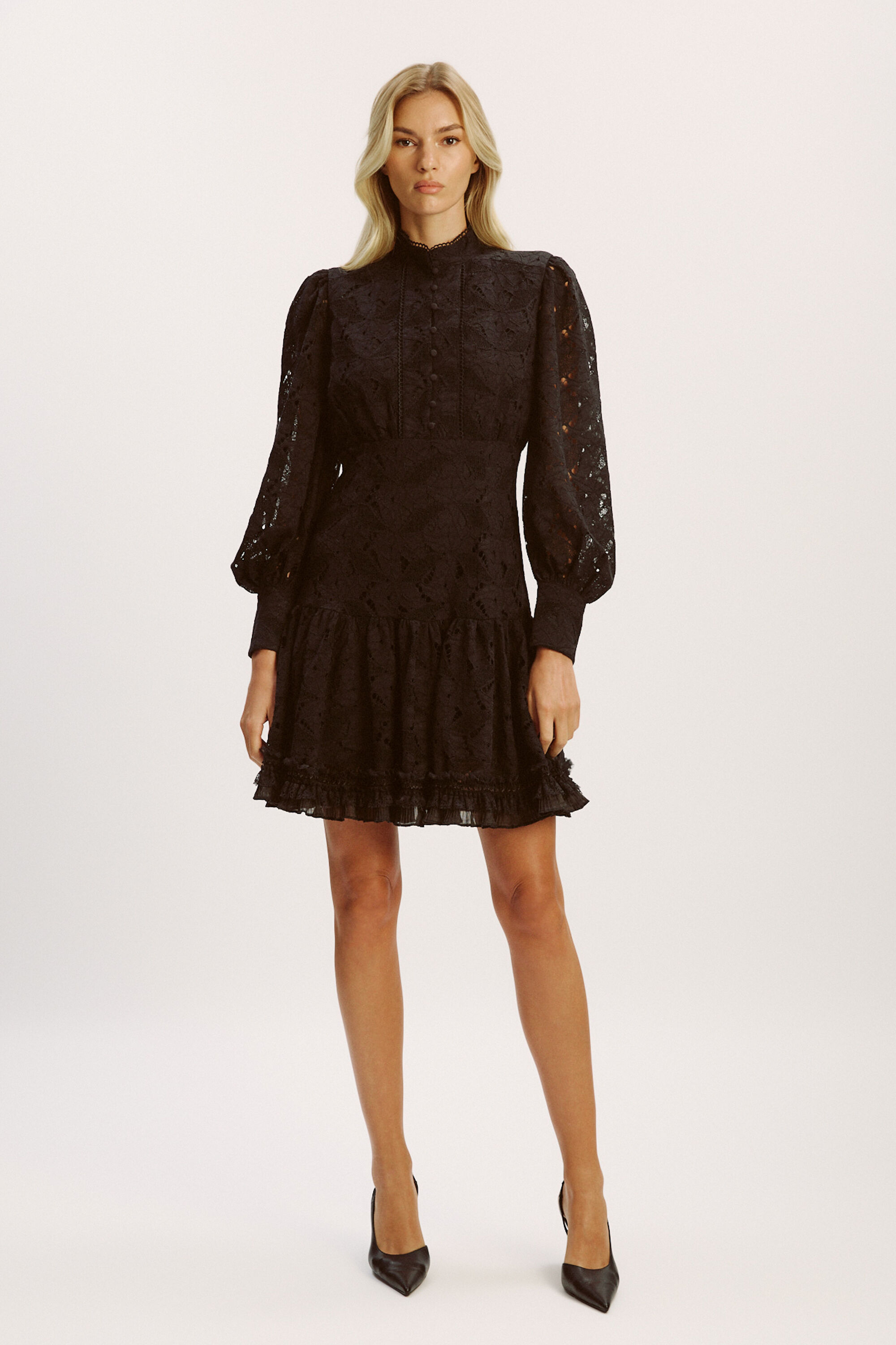 Olessia Lace Mini Dress In Black | Bardot