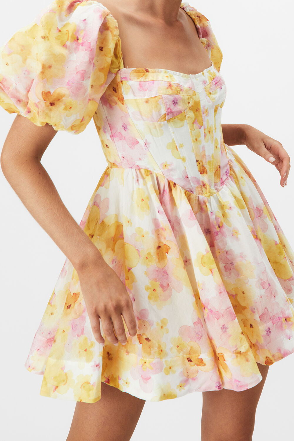 KIAH CORSET MINI DRESS in colour YELLOW IRIS