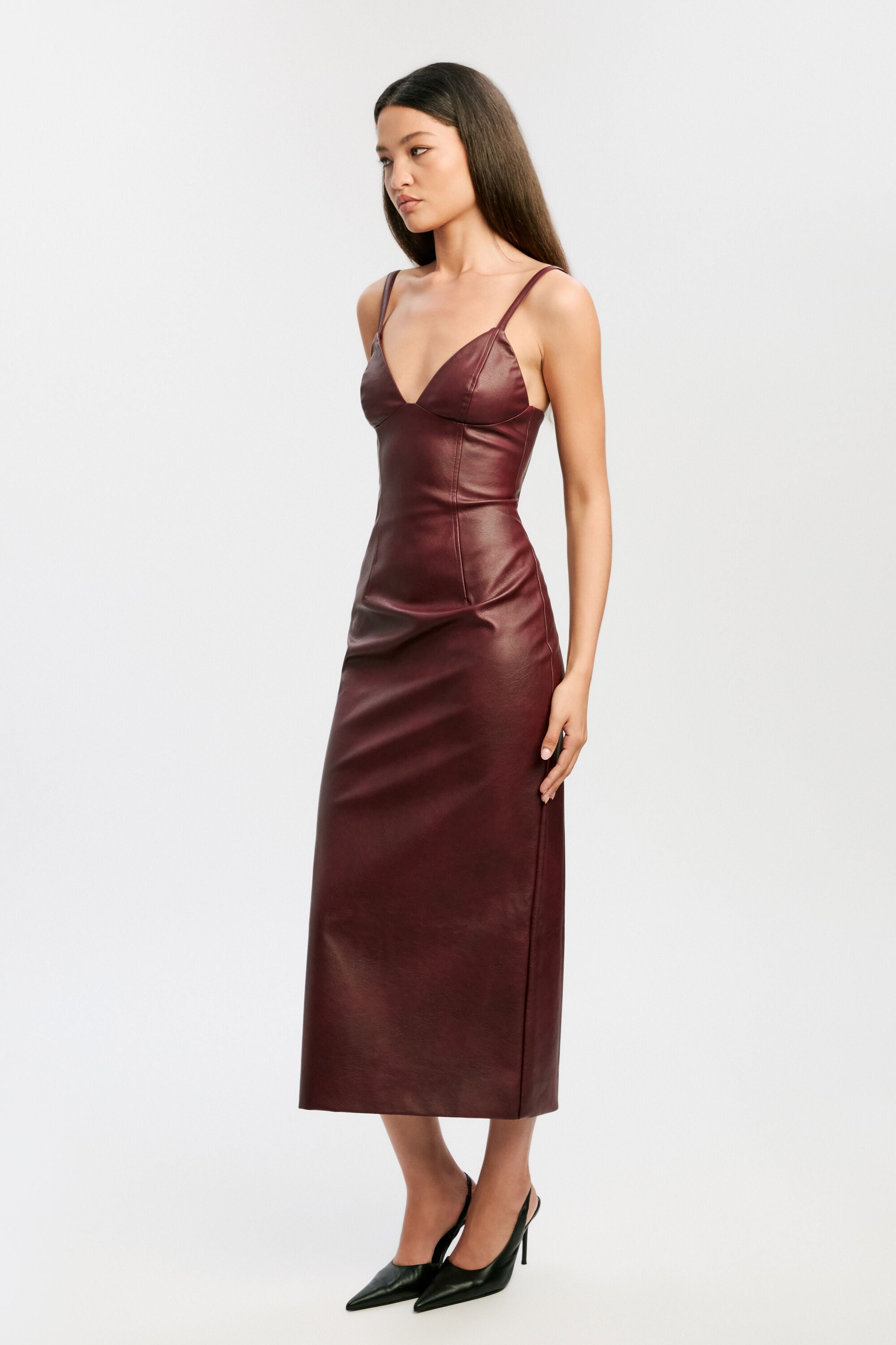 Estine Vegan Leather Dress In Burgundy | Bardot