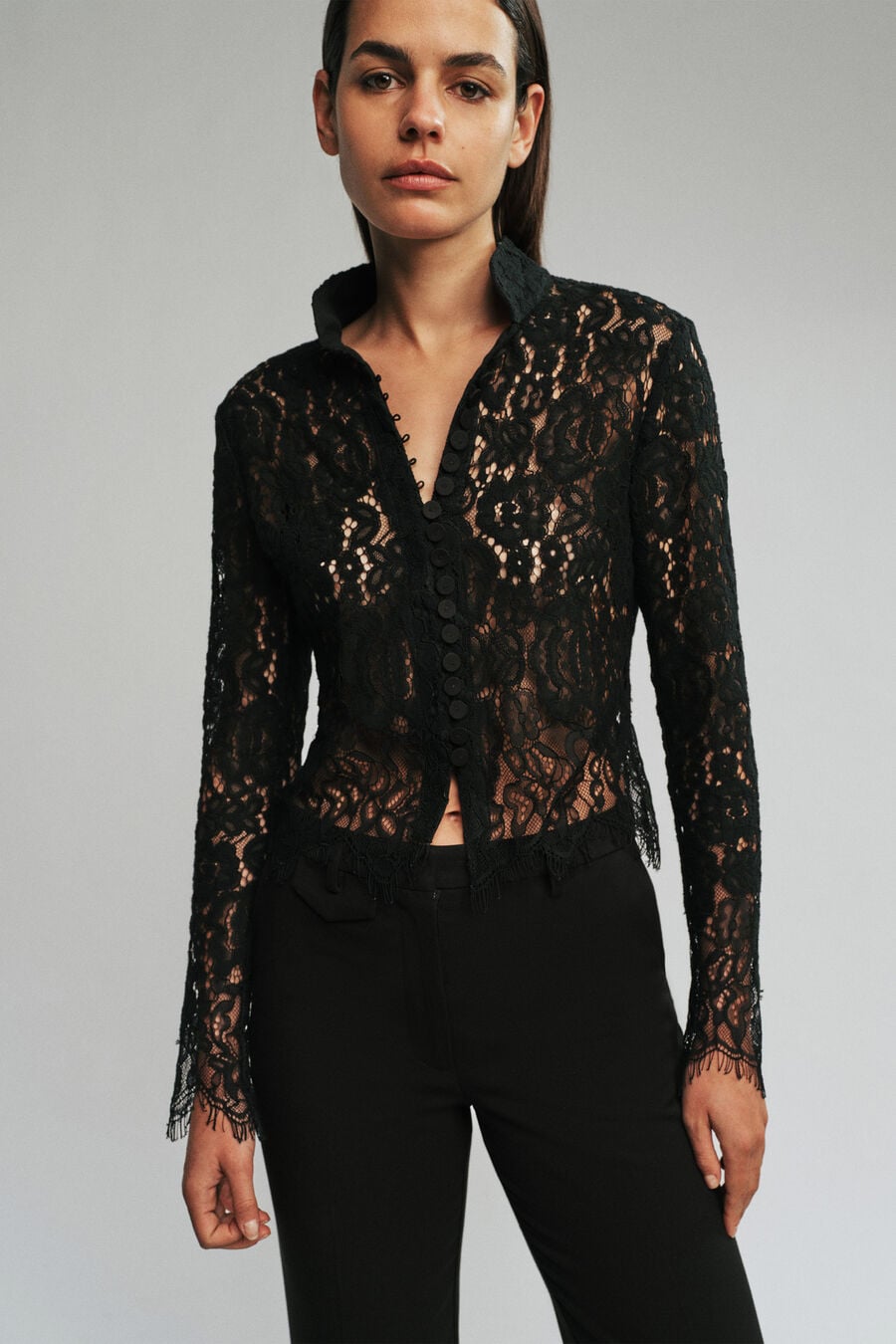 Remly Button Front Lace Top
