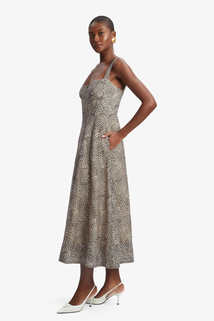 LILAH CORSET MIDI DRESS in colour Brown Leopard